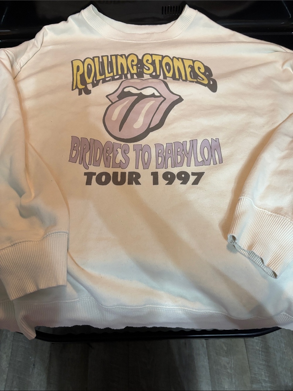 the Rolling Stones White Kids Sweatshirt with Pastel Tour Graphic